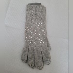 Grey Knit Embellished Rhinestone Fashion Touchscreen Warm Winter Gloves NEW
